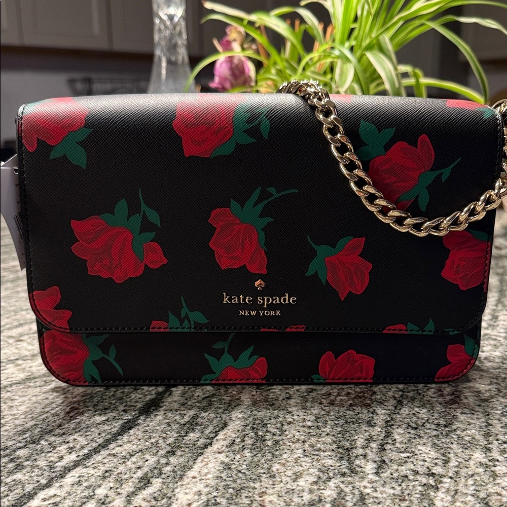 Kate Spade Black and Red Rose Crossbody Bag